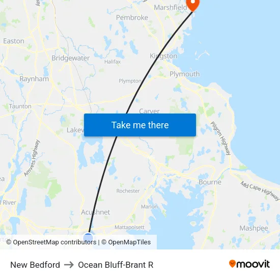 New Bedford to Ocean Bluff-Brant R map