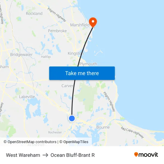 West Wareham to Ocean Bluff-Brant R map