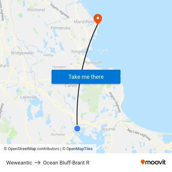 Weweantic to Ocean Bluff-Brant R map