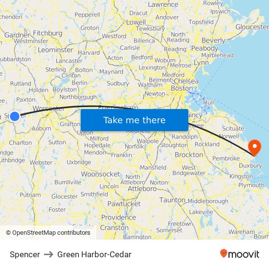 Spencer to Green Harbor-Cedar map