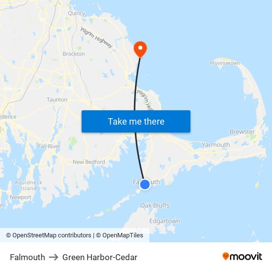 Falmouth to Green Harbor-Cedar map
