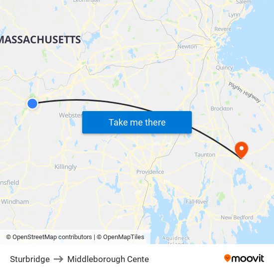 Sturbridge to Middleborough Cente map