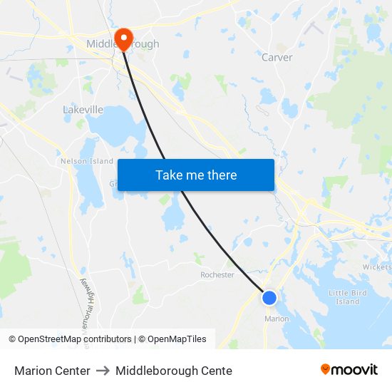 Marion Center to Middleborough Cente map