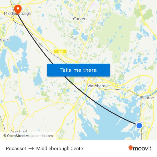 Pocasset to Middleborough Cente map