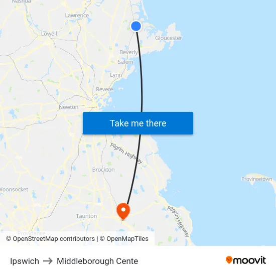 Ipswich to Middleborough Cente map