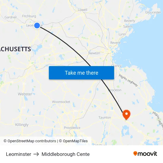 Leominster to Middleborough Cente map