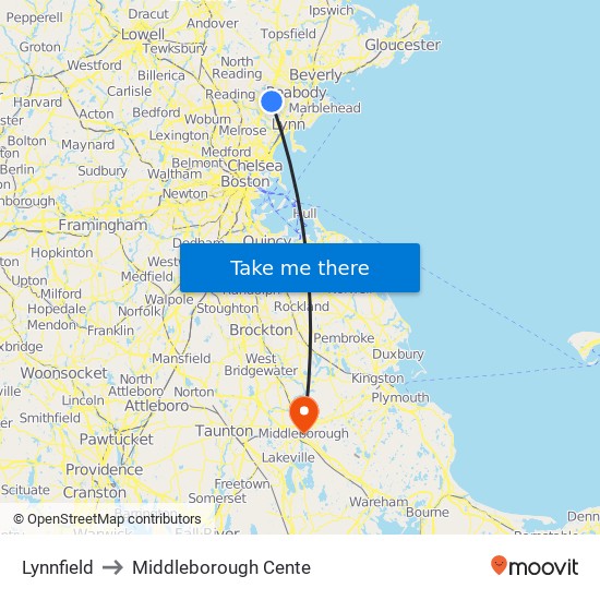 Lynnfield to Middleborough Cente map