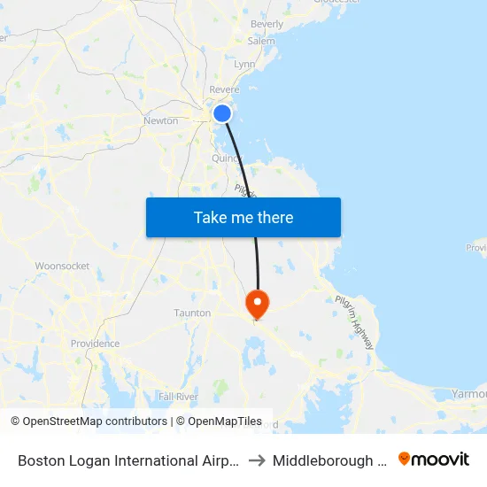 Boston Logan International Airport (Bos) to Middleborough Cente map