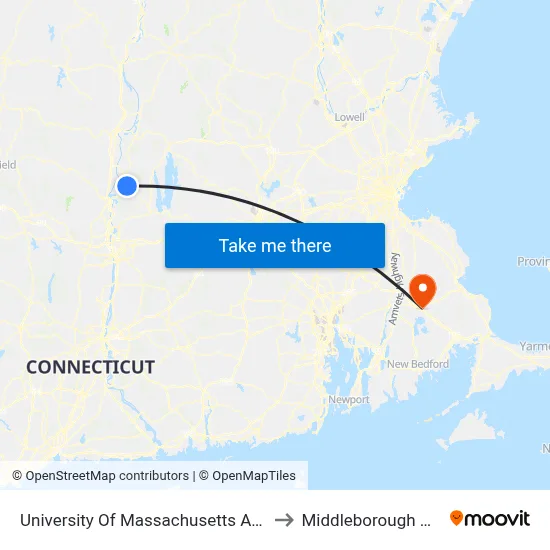 University Of Massachusetts Amherst to Middleborough Cente map