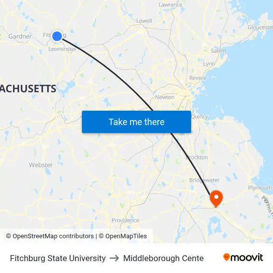 Fitchburg State University to Middleborough Cente map