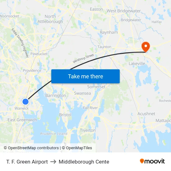 T. F. Green Airport to Middleborough Cente map