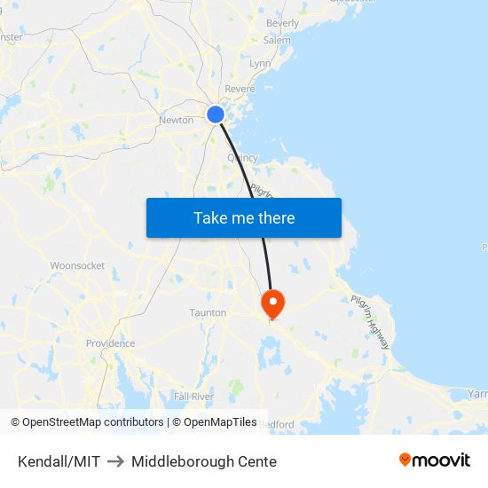 Kendall/MIT to Middleborough Cente map