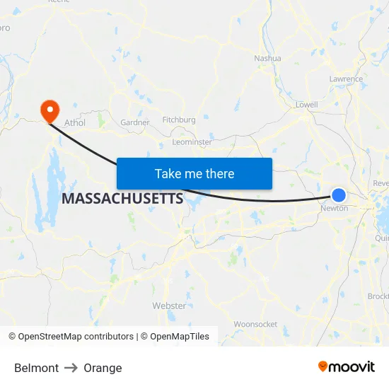 Belmont to Orange map