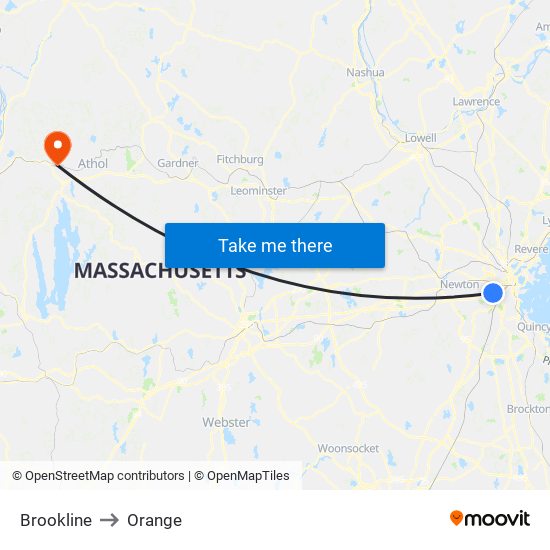 Brookline to Orange map