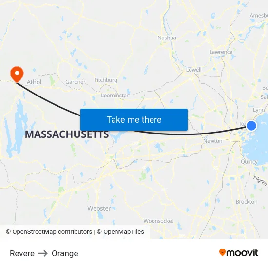 Revere to Orange map