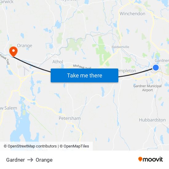 Gardner to Orange map