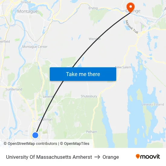 University Of Massachusetts Amherst to Orange map