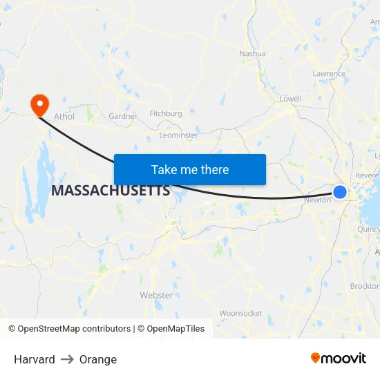 Harvard to Orange map
