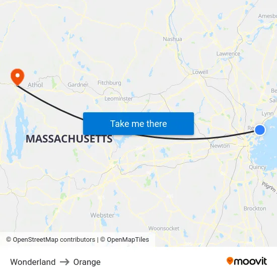 Wonderland to Orange map