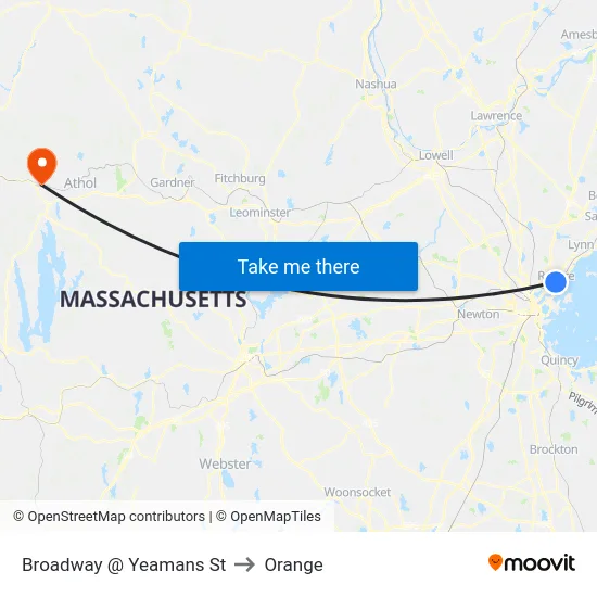 Broadway @ Yeamans St to Orange map