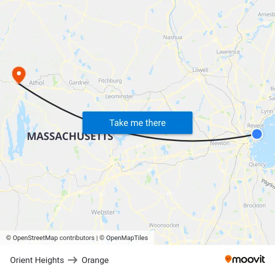 Orient Heights to Orange map