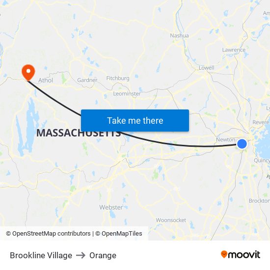 Brookline Village to Orange map