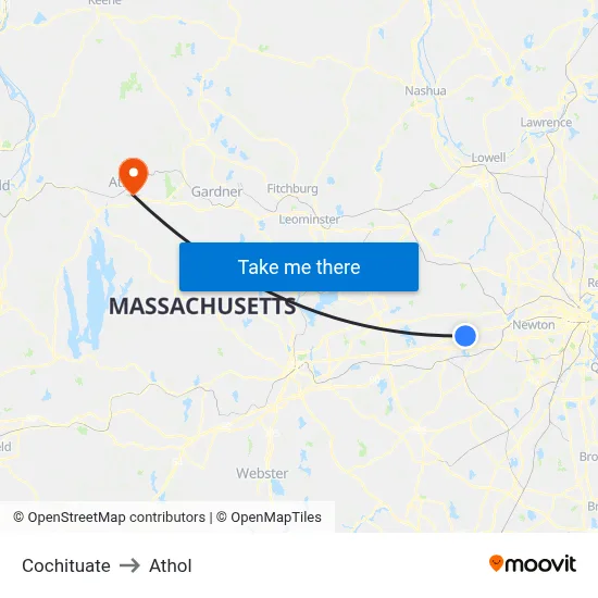 Cochituate to Athol map