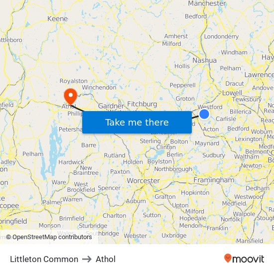 Littleton Common to Athol map