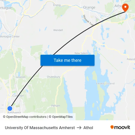 University Of Massachusetts Amherst to Athol map