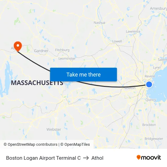 Boston Logan Airport Terminal C to Athol map