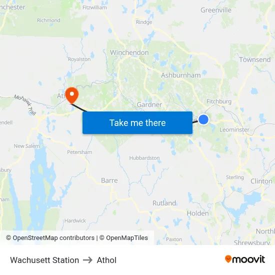 Wachusett Station to Athol map