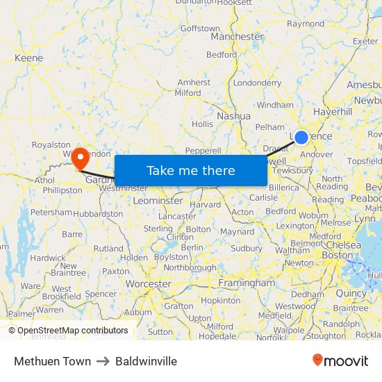 Methuen Town to Baldwinville map