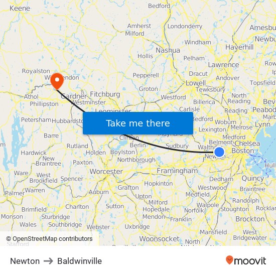 Newton to Baldwinville map