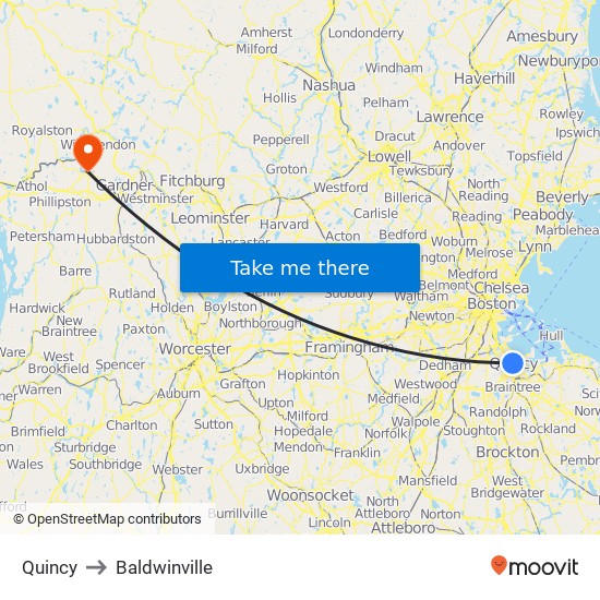 Quincy to Baldwinville map