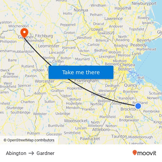 Abington to Gardner map