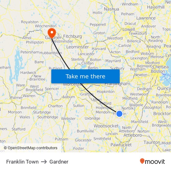 Franklin Town to Gardner map