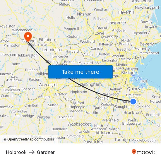 Holbrook to Gardner map