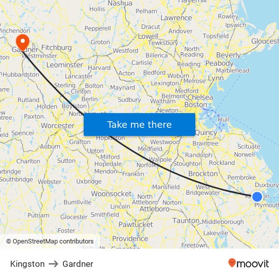 Kingston to Gardner map