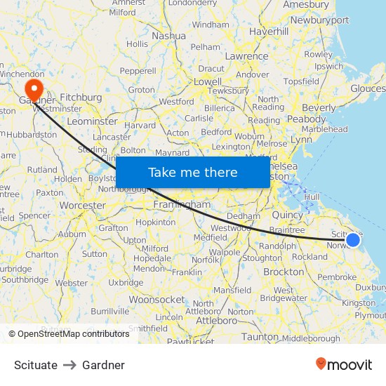 Scituate to Gardner map