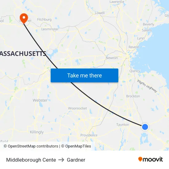 Middleborough Cente to Gardner map
