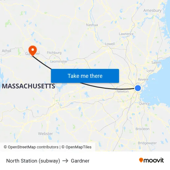 North Station (subway) to Gardner map