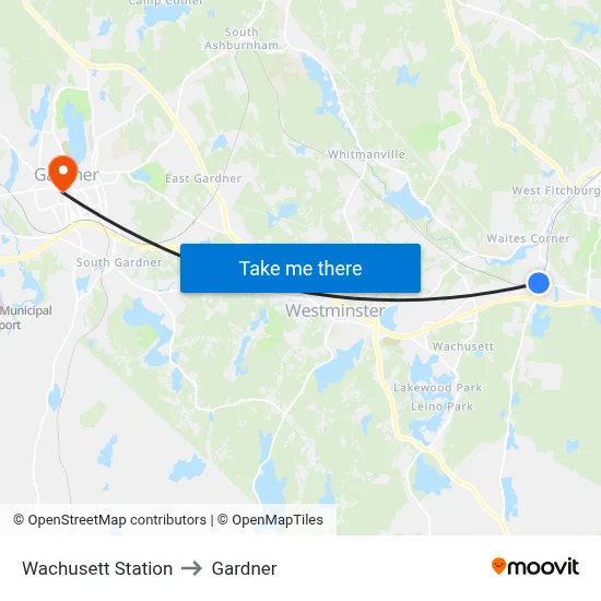 Wachusett Station to Gardner map