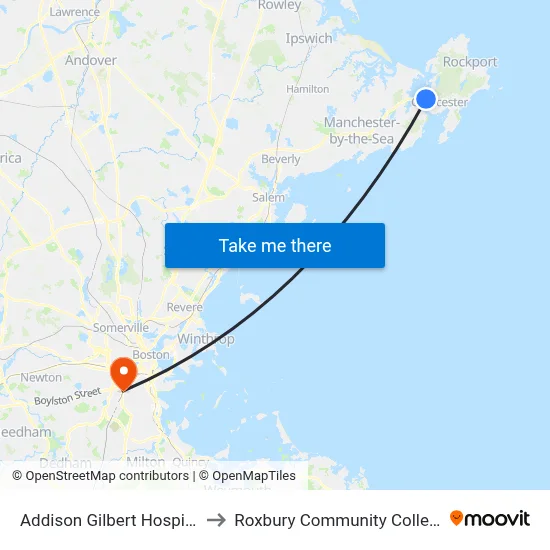 Addison Gilbert Hospital to Roxbury Community College map