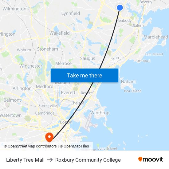 Liberty Tree Mall to Roxbury Community College map