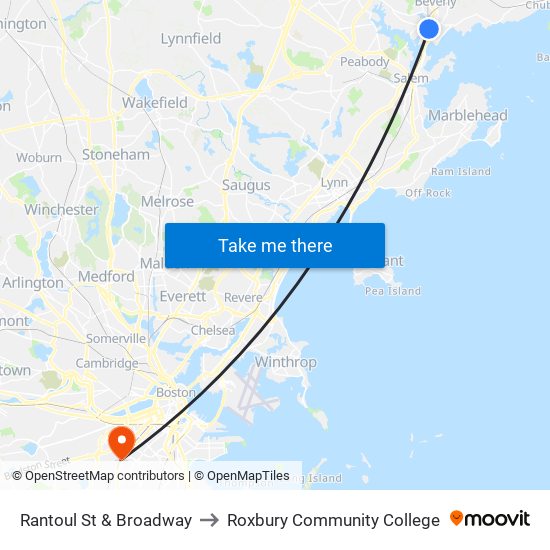 Rantoul St & Broadway to Roxbury Community College map