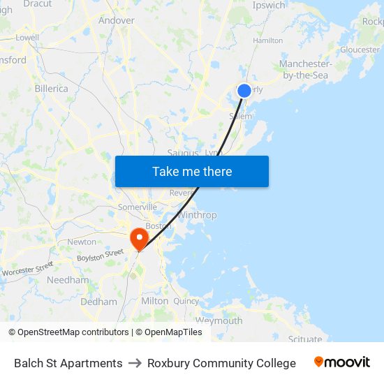 Balch St Apartments to Roxbury Community College map