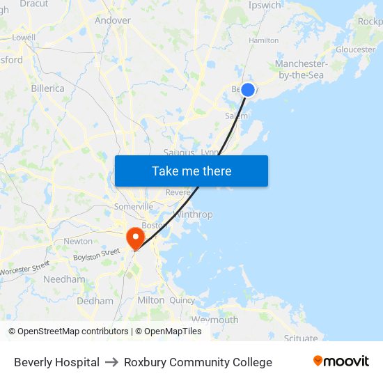 Beverly Hospital to Roxbury Community College map