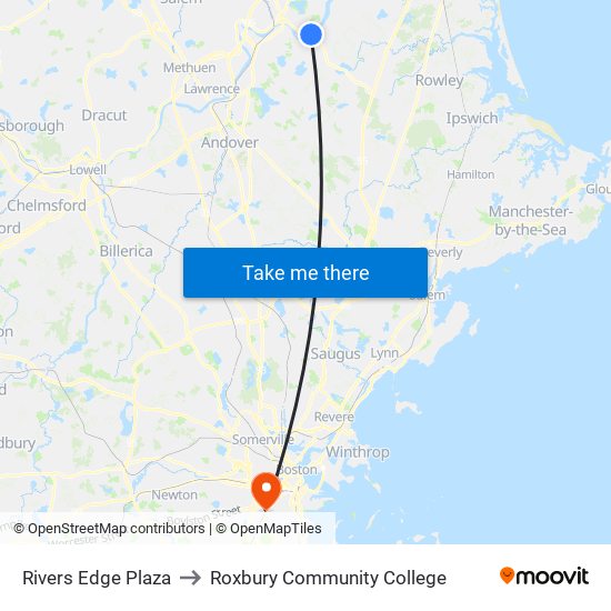 Rivers Edge Plaza to Roxbury Community College map