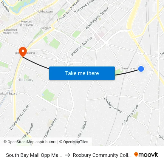 South Bay Mall Opp Macy's to Roxbury Community College map