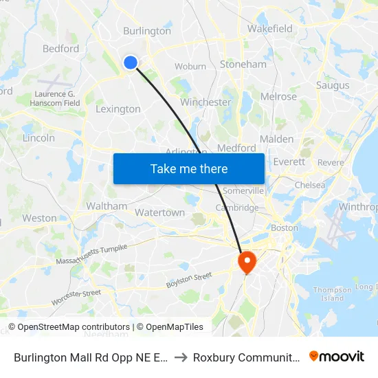 Burlington Mall Rd Opp NE Executive Pk to Roxbury Community College map